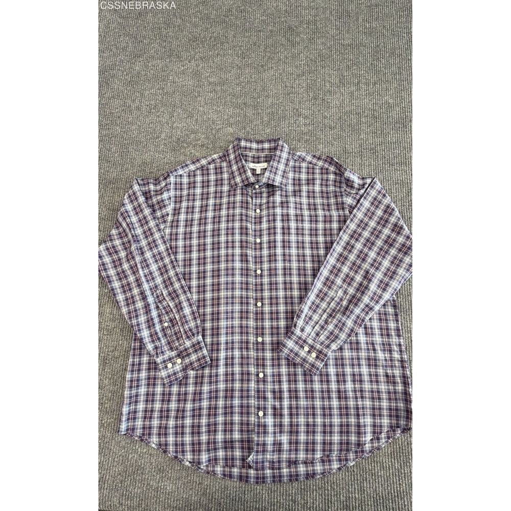 Peter Millar Purple Blue Plaid Cotton Silk Dress Shirt XXL MF19W07CSL